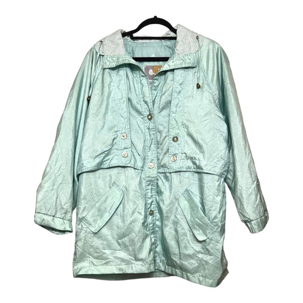 Vintage 90s Mint Blue Windbreaker Cargo Jacket with Pockets Medium
